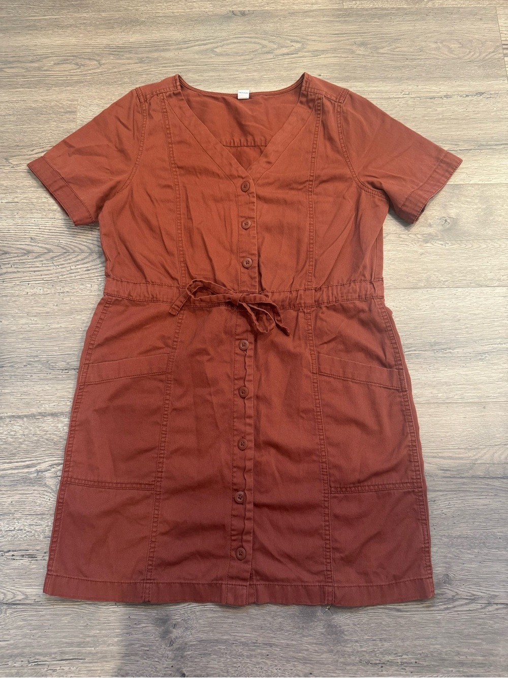 Old Navy Rust Button-Front Mini Dress with Tie Waist
